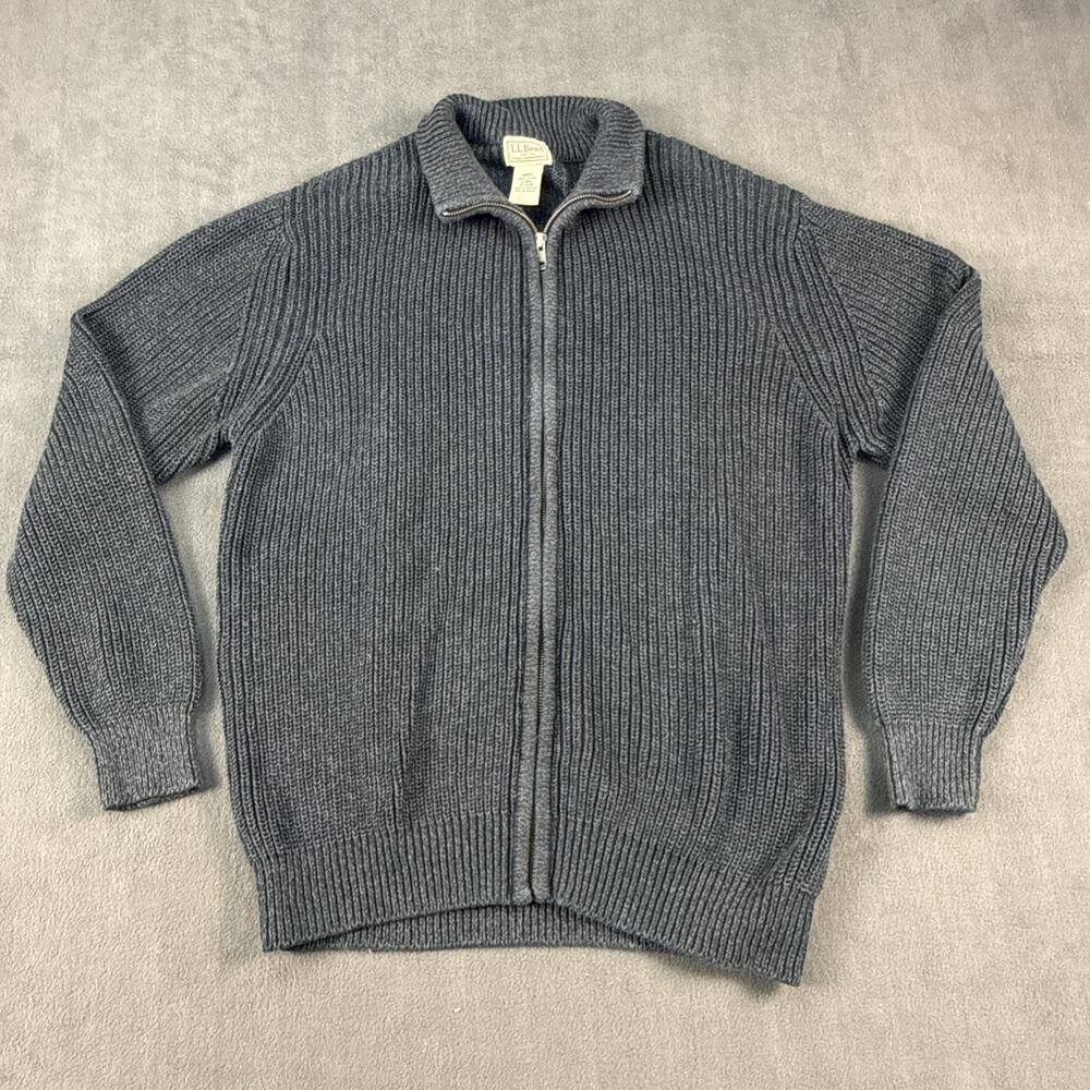 L.L. Bean Blue Men's Heavy Knit Cotton Zip Up Sweater Size Large-Reg 508221
